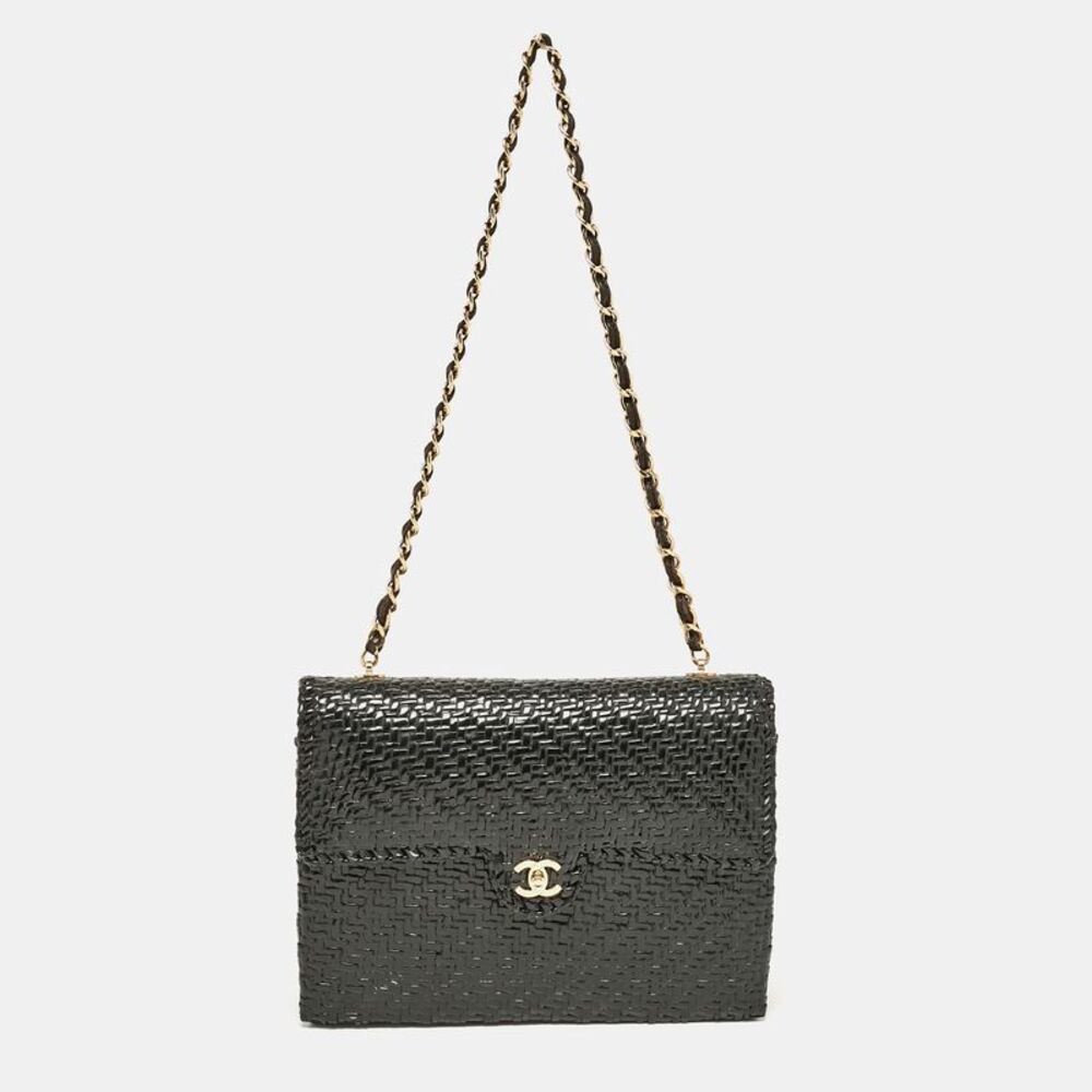 Chanel Large Black Leather And Wicker Shoulder Bags